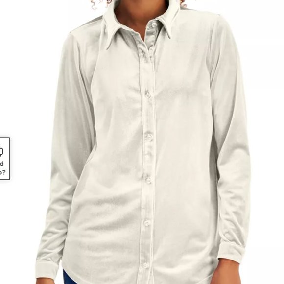 Charter Club Tops - Charter Club Petite Velour Collared Button-Down Shirt